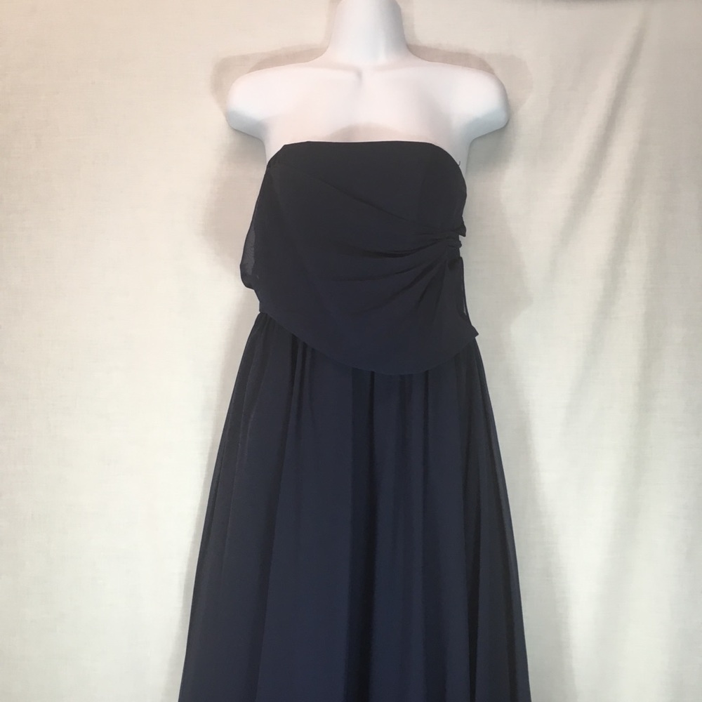 Navy blue, long one shoulder gown